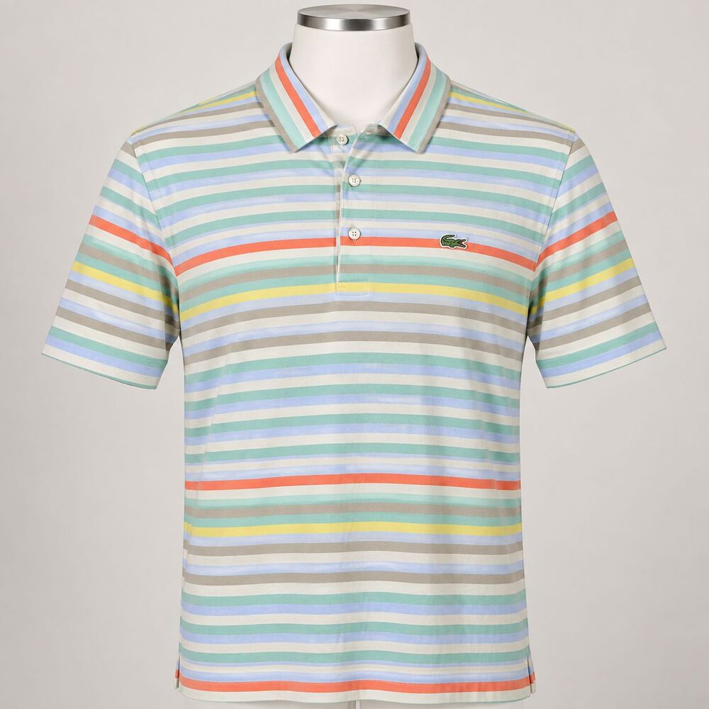 Lacoste men’s multicolor striped polo size L 5 Y2K made in Peru